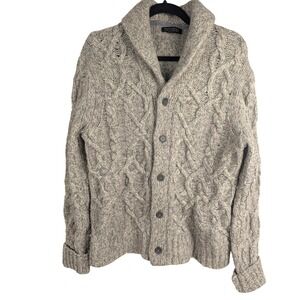 M Mens Banana Republic Italian Yarn Cable Knit Shawl Cardigan Gray Oatmeal